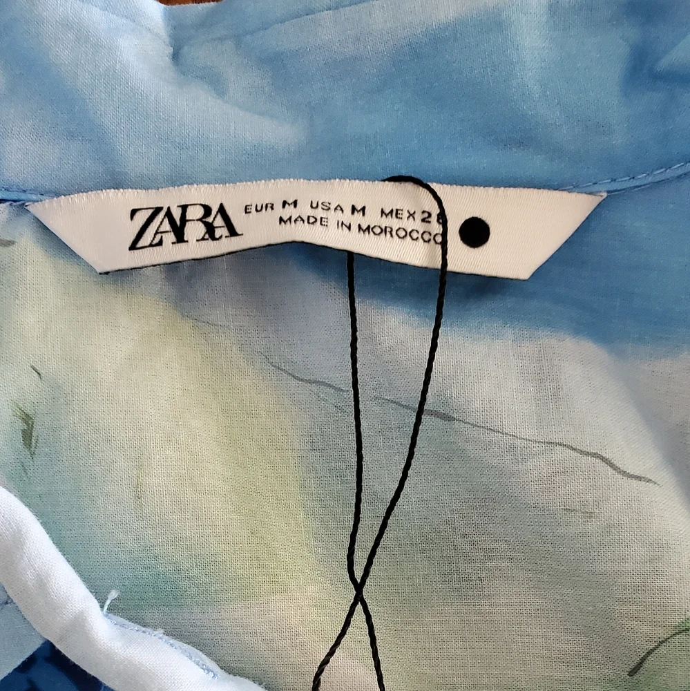 Zara Japanese Nature Watercolor Bird Print belted Midi Shirt Dress NWT 2183/014 - Picture 5 of 11